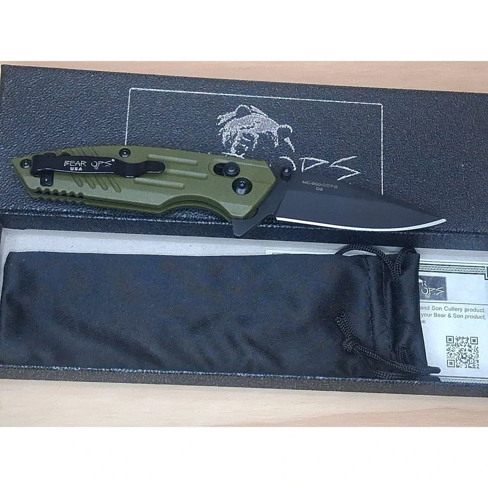 Bear & Son Cutlery ~ Bear OPS Mini Rancor IX Slide Lock Folding Knife ~ OD Green